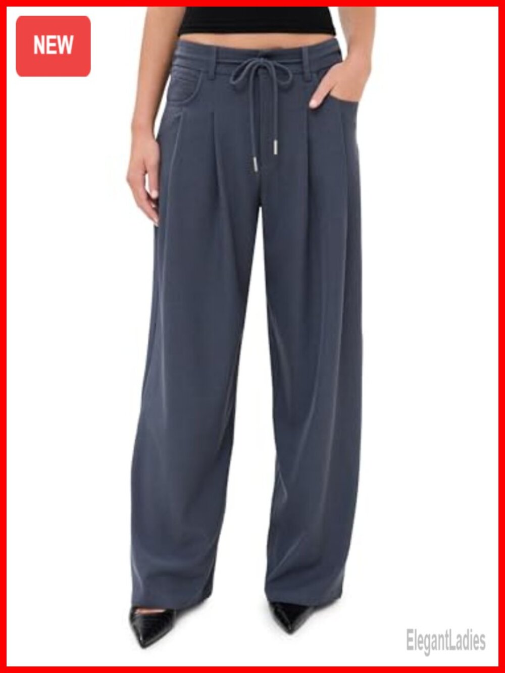 Wide Leg Slouch Pleated Tie Up Pants Lightweight Suiting Casual